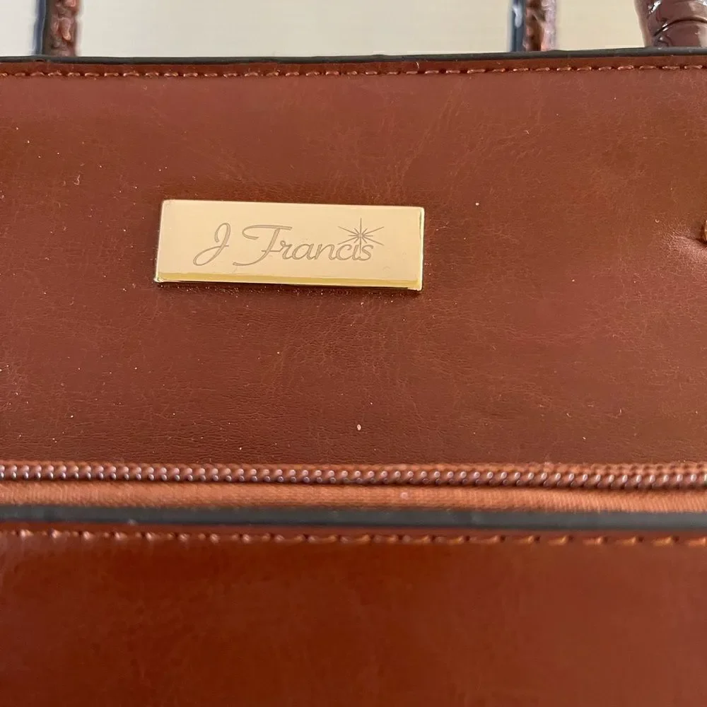 NWOT J Francis Brown satchel bag with crocs embossed print on sides & st…